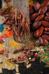 shredded chocolate and cocoa beans