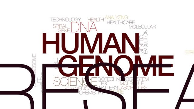Human genome animated word cloud, text design animation. Kinetic typography.