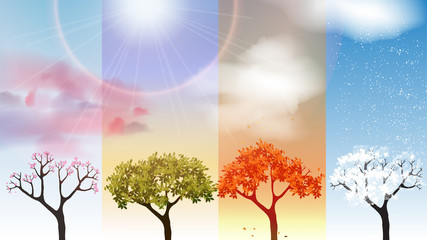 Four Seasons Banners with Abstract Trees  - Vector Illustration