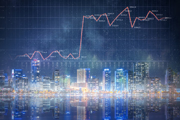 Modern business city background . Mixed media