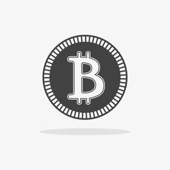 Bitcoin icon. Vector illustration style is flat iconic symbols, gray color, white background.