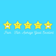 Feedback emoticon star scale. Line design positive and negative emotions with text