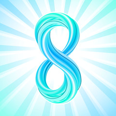 Obraz premium Colorful number eight icon, symbol of March 8. Rainbow colors, light rays background. Eighth anniversary, eight years, 8th grade, level 8. 