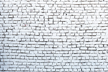 Fototapeta na wymiar White Rustic Texture. Whitewashed Old Brick Wall Surface. Vintage Structure. Shabby Uneven Painted Plaster. Design Element. Abstract Light Web Banner.