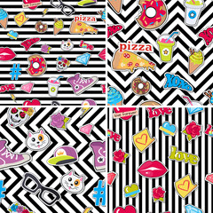 Seamless Patterns Set with Patch Objects for Teens