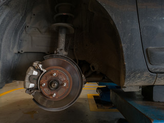 Front disc brake on car