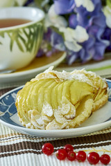 apple cheesecake with cup of tea sweet dessert still life