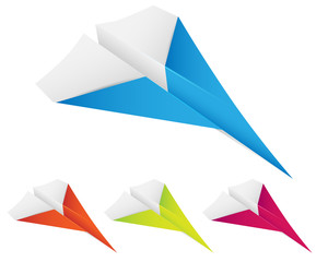 Set of paper planes on white background