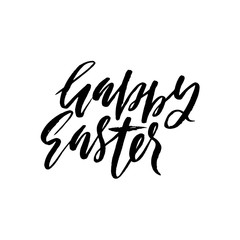 Happy Easter lettering for greeting card. Vector hand drawn illustration. Grunge inscription. Handwritten design