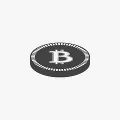 Bitcoin icon. Vector illustration style is flat iconic symbols, gray color, white background.