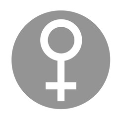 Sex symbol. Gender woman flat symbol. White Female abstract symbol in gray circle. Vector Illustration