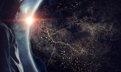 Spooky criminal person . Mixed media