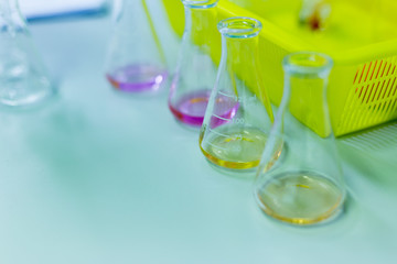 Titration technique in the laboratory.