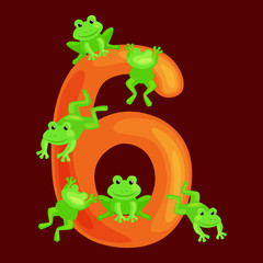 ordinal numbers six for teaching children counting 6 frogs with the ability to calculate amount animals abc alphabet kindergarten books or elementary school posters collection vector illustration