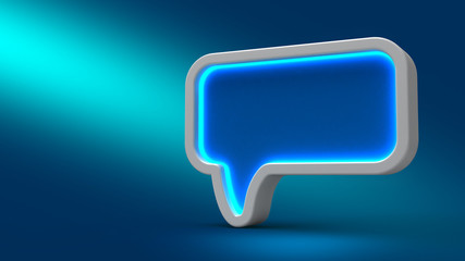 Glowing neon speech bubble on blue background, 3d illustration. Set for design presentations.-