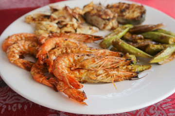 shrimp and seafood a plate