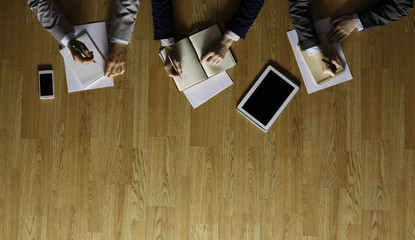 They got together for discussion . Mixed media