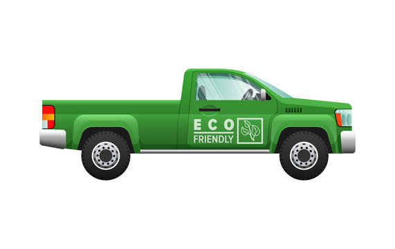 Transport. Isolated Classic Green Car. Eco Pickup