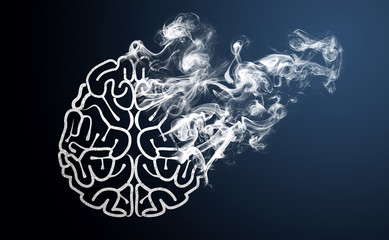 Brain transforming into smoke, symbolizing loss of intelligence due to Artificial Intelligence (AI) - for Business or Technology articles
