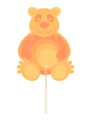 Caramel candy on a stick in the form of bear. Serve for the holidays for children.