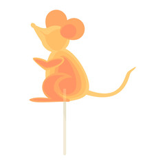 Caramel candy on a stick in the form of mouse. Festive dessert for the holidays for children.