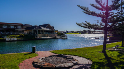cozy home on the banks of the channel in the center of Adelaide, South Australia in January 2017. Mural