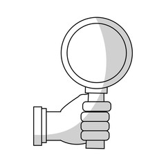 hand with magnifying glass over white background. vector illustration