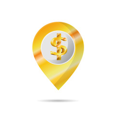 Gold geolocations signs with dollar 3d icon