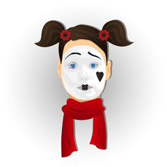 Portrait of mime sad girl. Illustration