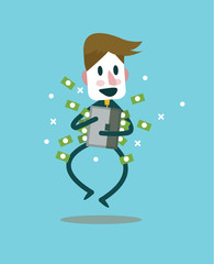 Business man with metal suitcase full of money.  Business successful  concept. flat design elements. vector illustration