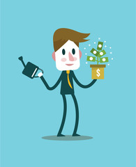 Businessman with money plant. income idea and concept. flat design elements. vector illustration