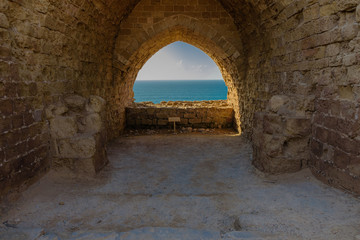 Room with view to the sea:  A Crusader's room with pleasing view to the sea  in the reconstructed remains of the fortress  of Apollonia.