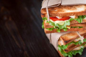 delicious homemade sandwich in rustic style