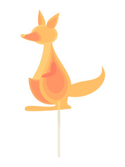 Caramel candy on a stick in the form of kangaroo. Children dessert snack .