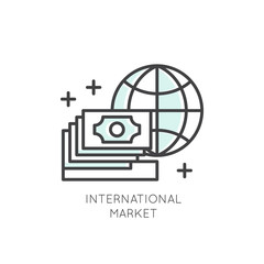 Vector Icon Style Logo of International Business, Management, Marketing, Market, Connection, Isolated Linear Design Concept