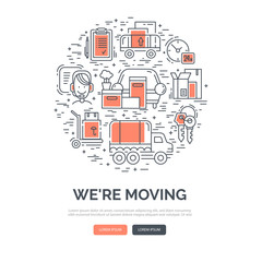 Moving and delivery template with line icons