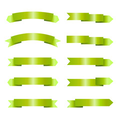 Obraz premium Set of empty grass green ribbons with place for text. Blank vector banners for spring sale. Design elements for organic products. Isolated on white background.