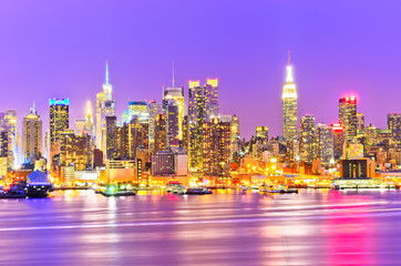 View of the Manhattan skyline at night