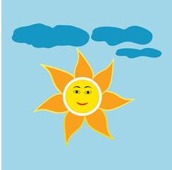 The sun and cloud sign on blue background