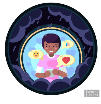 Lover freand family cheer up depressed girl boy man women via smart phone tablet. Care and support in stressful time, shelter against problem in chat