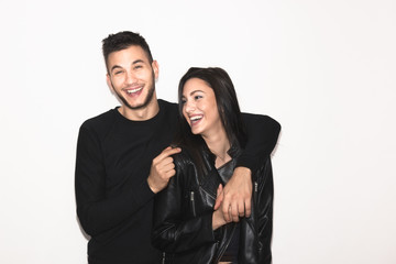 woman man couple, brother sister, smiling happy hilarious