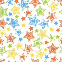 Obraz premium Seamless colorful stars pattern for tissue and postcards. Trendy hipsters modern color background. Vector illustration 