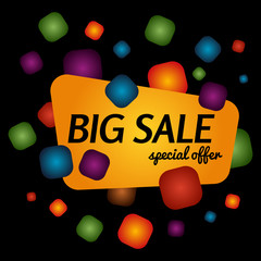 Big sale special offer banner on black background.  Vector background with colorful design elements. Vector illustration.
