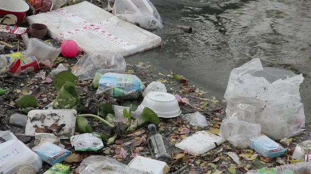 View of water pollution in Klong Prem river in Thailand 