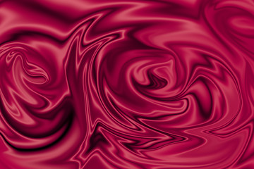 Satin fabric red color is waves for the background. Silk material whimsical bent. Cloth folded bright - texture of roses for a backdrop.