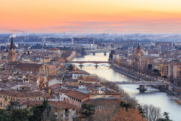 Panorama of Verona historical quarter from viewpoint, Italy