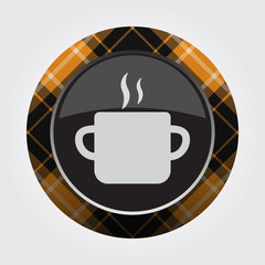 button orange, black tartan, cooking pot and smoke