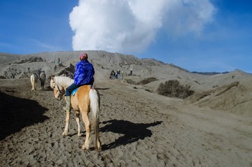 horse riders with his horse near Mt.Bromo, Java, Indonesia.