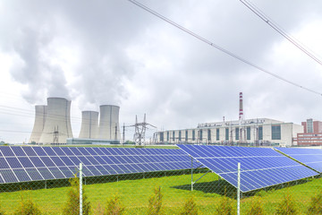 Fototapeta na wymiar Nuclear power plant Dukovany with solar panels in Czech Republic Europe