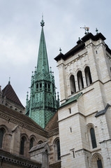 Fototapeta na wymiar St Pierre cathedral tower in Geneva, Switzerland